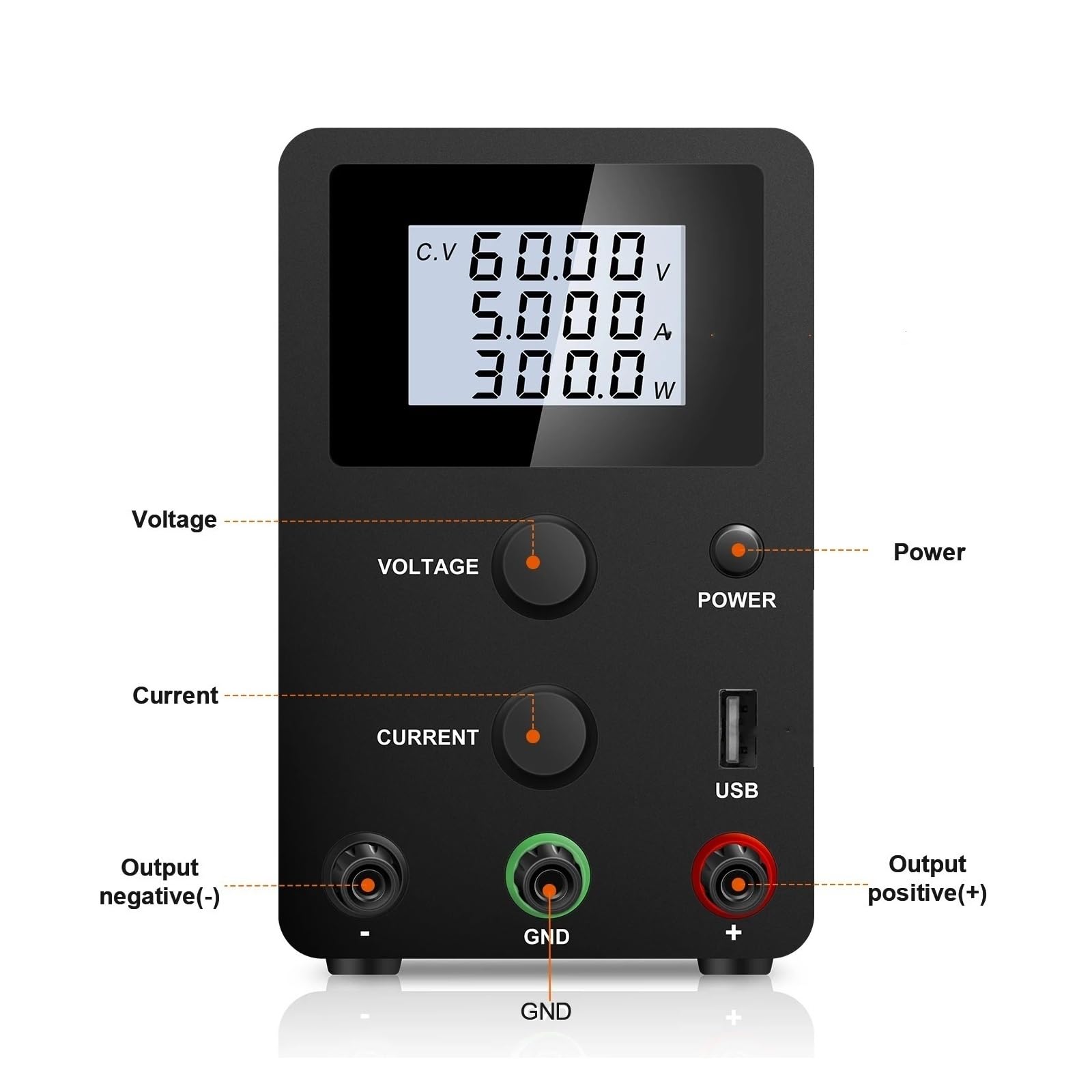 Fuente de alimentación Ajustable de CC 60V 5A Fuente de alimentación Ajustable de CC conmutada 4 Fuente de Banco regulada Digital(R-SPS605D Black,220V)