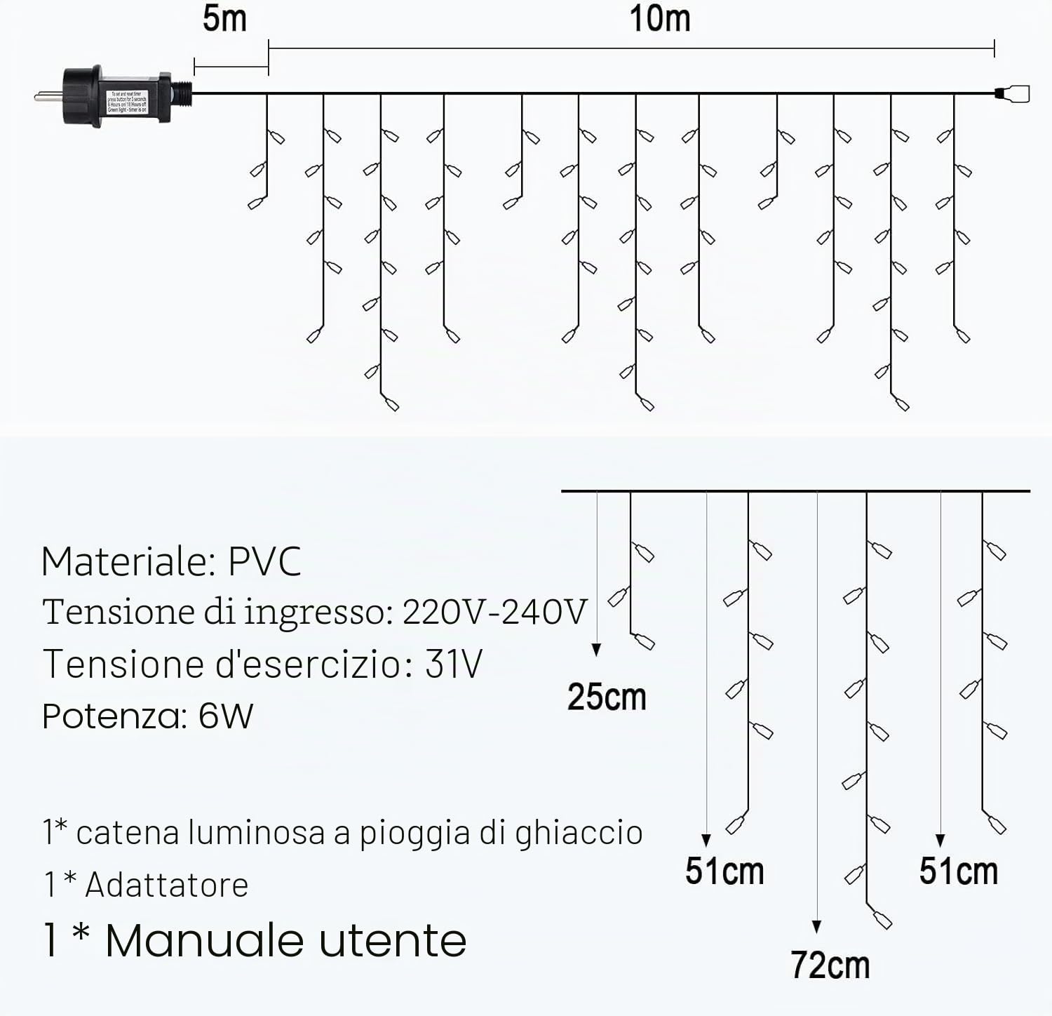 TRUMPETS Luci di Natale da Esterno Cascata,10M 408LED Bianco Luci Natale Esterno，Tenda Luminosa Natale Esterno, 8 Modalità, Timer, IP44 Impermeabile, per Balcone, Tetto,Giardino,Feste