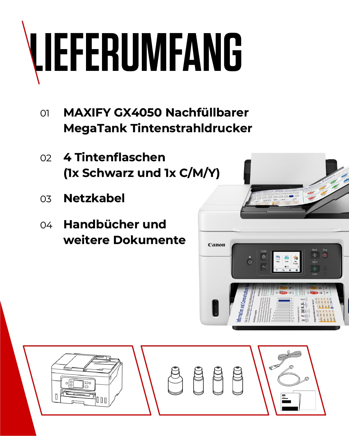 Canon MAXIFY GX4050 Drucker für den Heimgebrauch & Büro – Farbdrucker & Scanner All-in-One Kabellos | MegaTank Tintenstrahldrucker, Kopierer, Scanner & Fax | WLAN, Ethernet & USB-Verbindung A4-Drucker