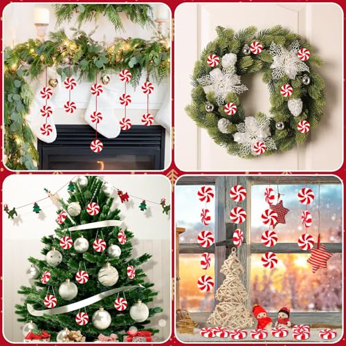 Image of JUNEBRUSHS 1 Inch Candy Cane Christmas Decorations, 50 Pcs Plastic Fake Peppermint Candy Ornaments Red And White For Xmas Holiday Decor Party Favors Crafts