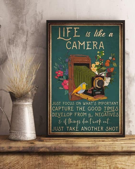 Metal Sign Life is Like A Camera Vintage Signs Retro Aluminum Signs Aluminum Sign for Kitchen Home Garden Wall Bar Cafe Decor 16"x12"Inch