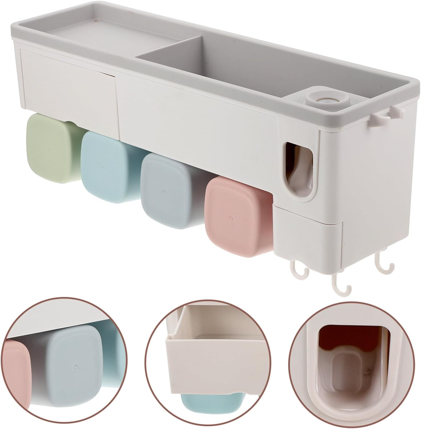 Garneck Automatic Toothpaste Squeezer Toothbrush Organizer Wall-Mounted Holder with Slots and Razor Storage Non-Punching Bathroom Rack Space-Saving Easy to Clean for Family Use