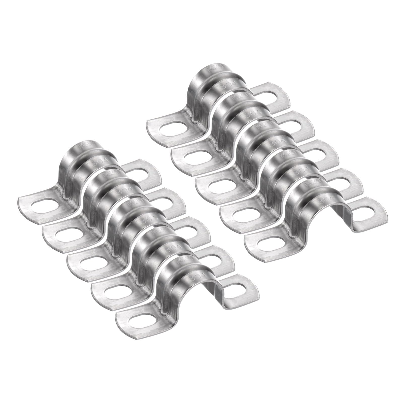 sourcing map 10pcs 3/4 Inch 20mm Conduit Clamps, M20 U Tube Pipe Clamp, Stainless Steel Rigid Pipe Strap, U Shaped Bracket with Two Hole for Pipe Tube Hose Wire Cord Fixing, Thickened