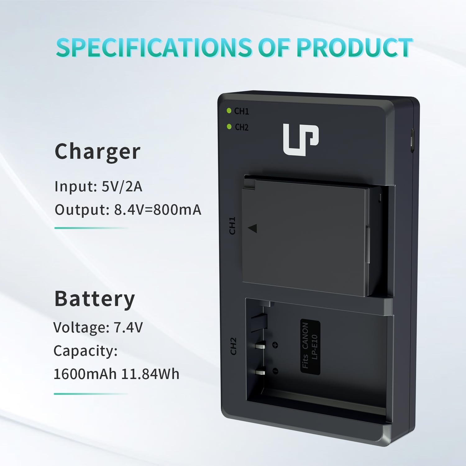 LP LP-E10 Akku-Ladegerät-Set, 1600mAh 2er-Pack Akku & Dual-Slot-Ladegerät, kompatibel mit Canon EOS Rebel T7, T6, T5, T3, T100, 4000D, 3000D, 2000D, 1500D, 1300D & mehr (Nicht für T3i T5i T6i T6s T7i)