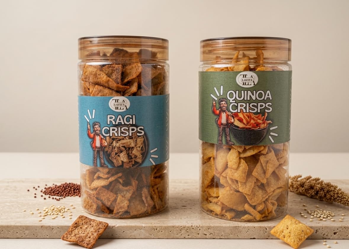 LAVITA Healthy Snacks (Ragi & Quinoa,) | All Natural Real Crisps | Vacuum Cooked for Extra Crunch | Vegan, Gluten-Free & No Preservatives | Handmade Tasty Crisps for Kids & Adults | Perfect Anytime Snack 150g Each Combo Pack – (Pack of 2)-image-10