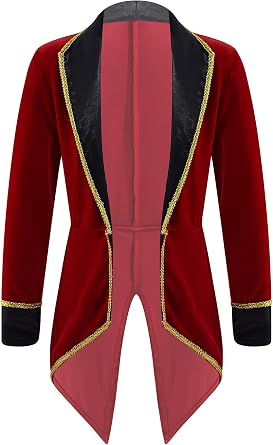 Kids Girls Circus Ring Master Tuxedo Coat Long Sleeve Tailcoat Jacket Halloween Fancy Outfit