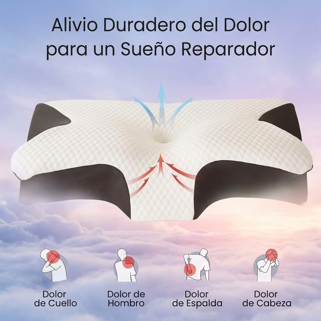 OrthoSleep -Almohada Cervical Ergonómica con Memoria de Forma, Soporte para Cuello y Hombros, Funda Lavable para Dormir (Blanco)