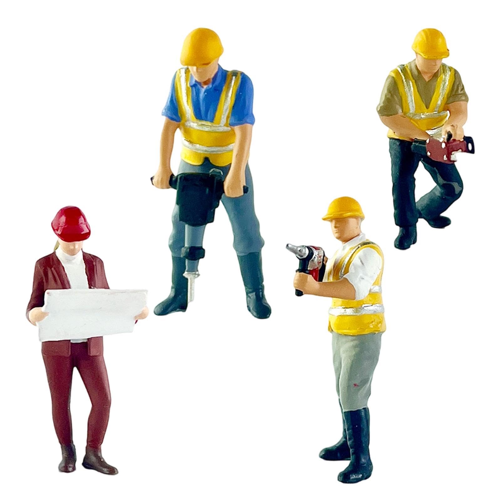 4 Modelli di Operaio Edile in 1/64 per Diorami, Case delle Bambole E Scenari.