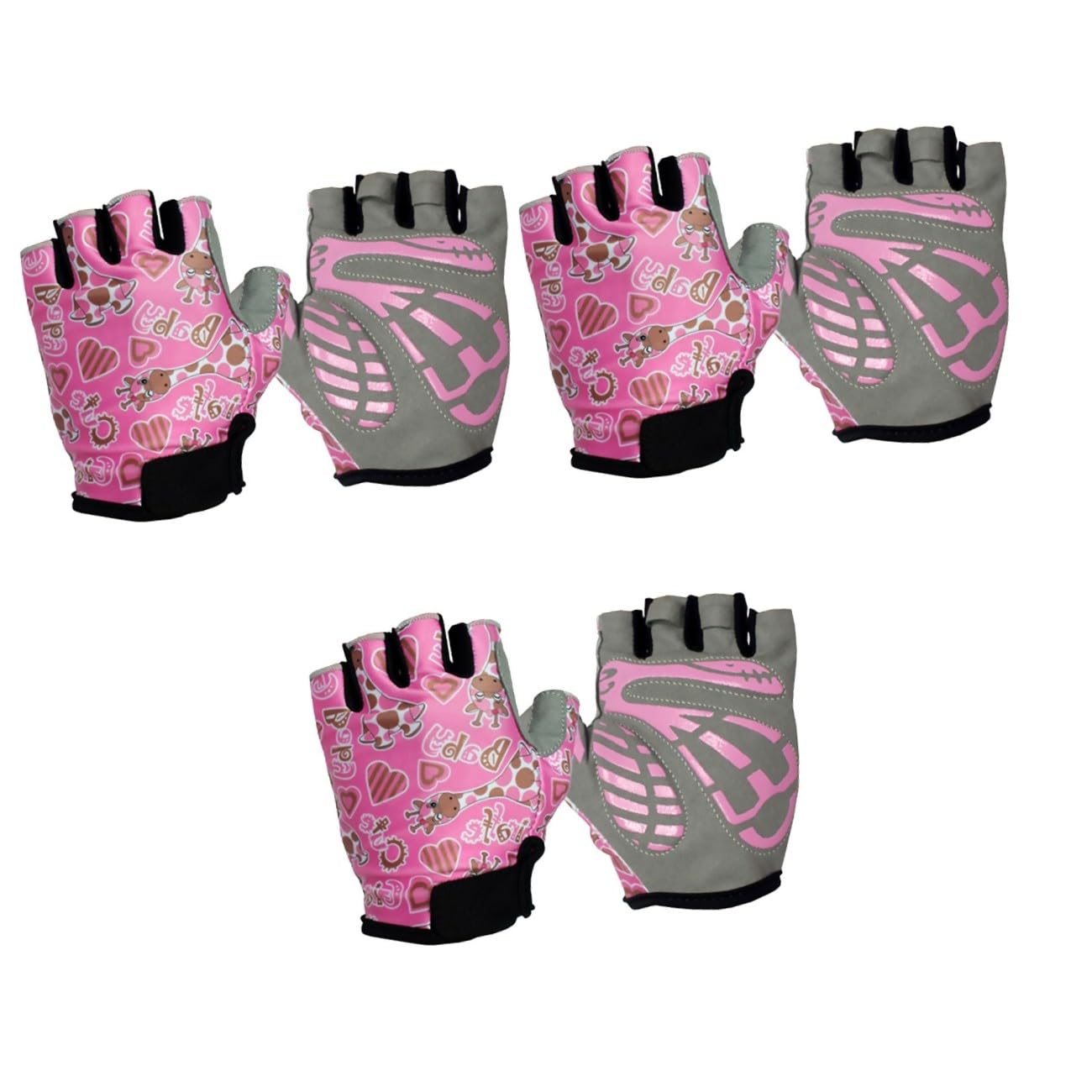 GALPADA 3pares Guantes De Ciclismo para Niño Niña Guantes Antideslizantes De Dedo para Deportes Al Aire Ajustables Color Rosa Talla