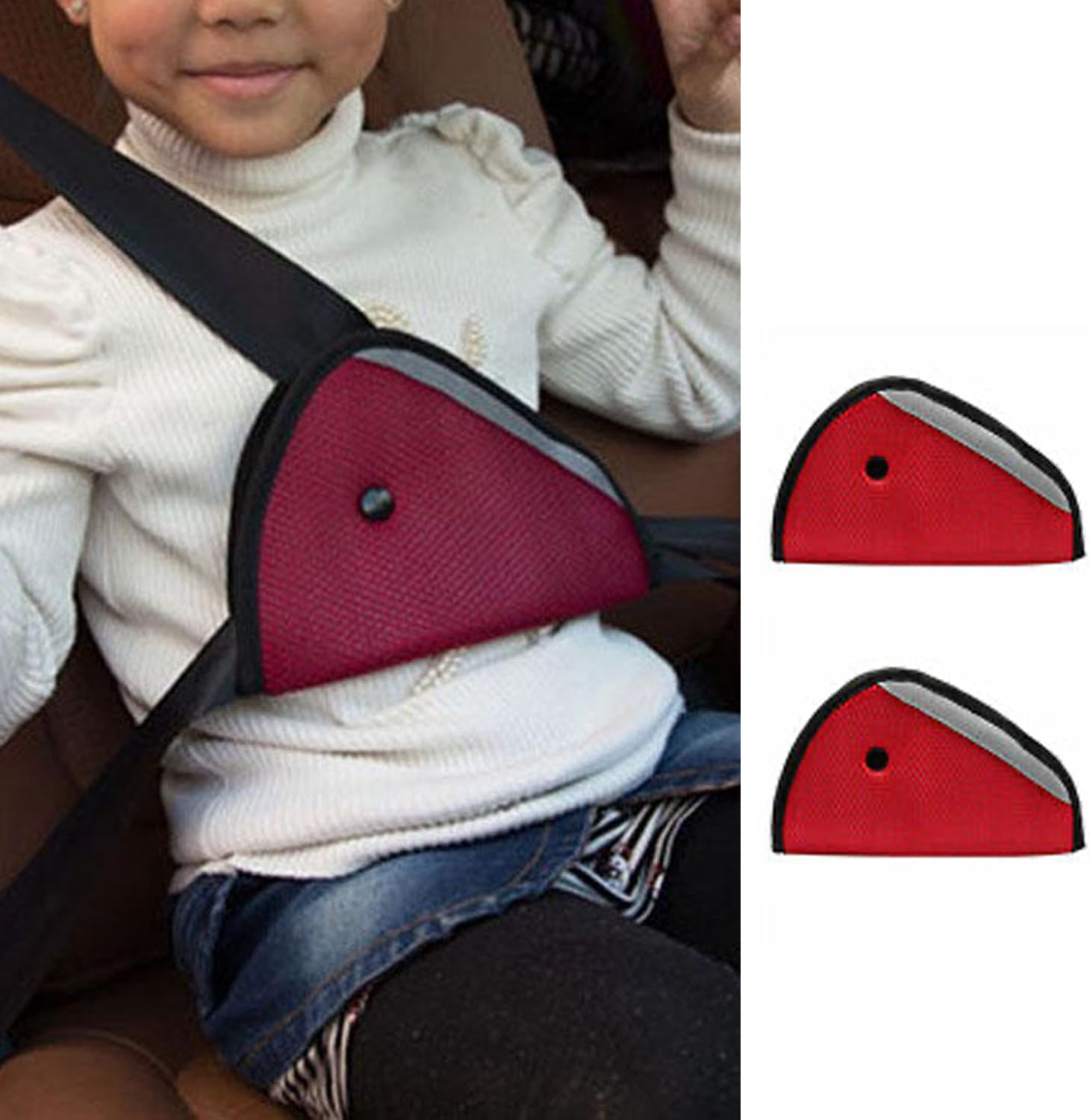 Safe-O-Kid Pack of 2, Car Safety Essential, Seat Belt Holder/Shortener for Toddlers- Red