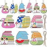 JETTINGBUY 36 Pieces Wooden Gnome Ornaments Wooden Slices Gnome Ornaments Tropical Theme Summer Gnom