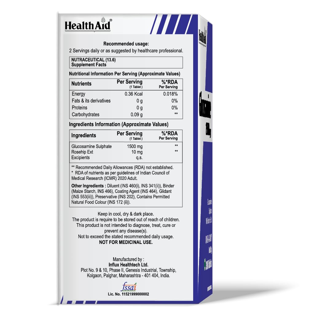 HealthAid Glucosamine Sulphate 1500mg – 30 Tablets | Supports Joint Health, Mobility & Flexibility | Helps Maintain Healthy Cartilage, Muscles & Ligaments | For Men & Women(Pack of 2) - Image 4 thumbnail