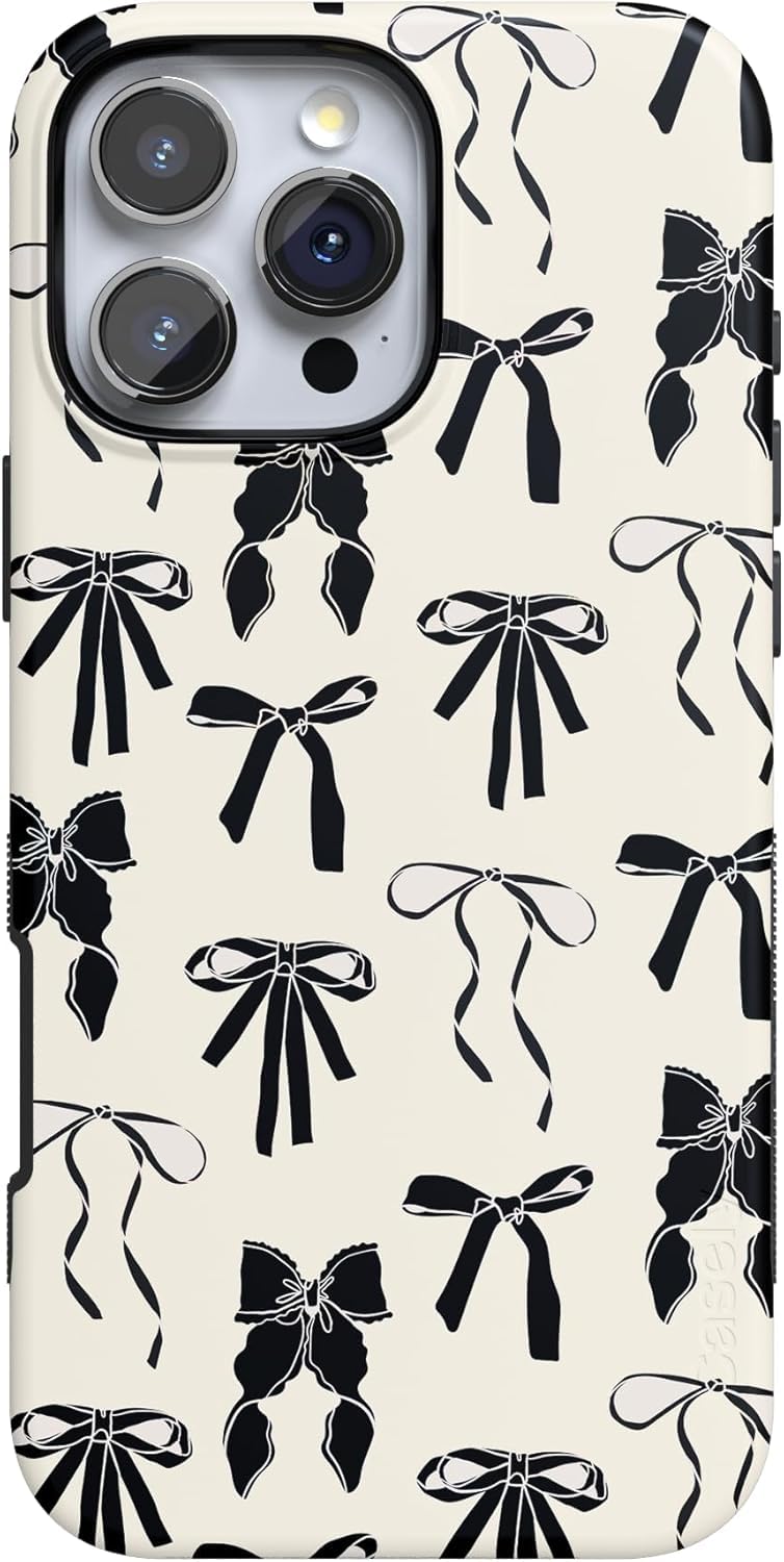 Casely iPhone 16 Pro Case Goth Girlie Black Bows Coquette Compatible with MagSafe Bold Protective Case Design