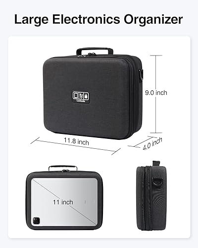 Miniatura 7 de Luxtude Estuche organizador electrónico de viaje grande, funda rígida para electrónica, organizadores de tecnología resistente, bolsa de cables