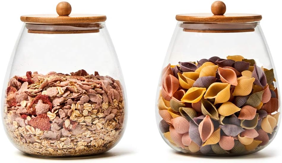 Buy Ezoware 2 Piece Round Clear Glass Jars Air Tight Decorative Canister Kitchen Food Storage Container Set With Natural Bamboo Lids For Candy Cookie Rice Sugar Flour 68 Oz Online In Taiwan B07x3rsp3z