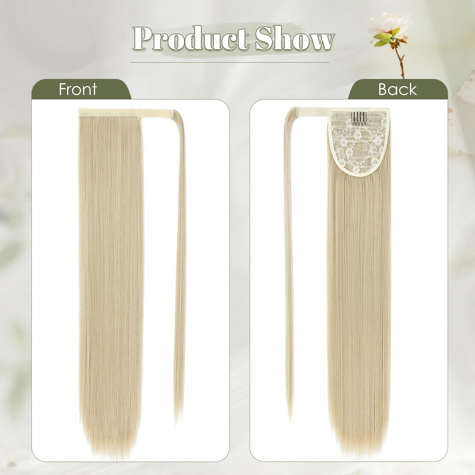 Benehair 28 Inches Straight Ponytail Extension Long Wrap Around Drawstring Ponytail Synthetic Hair Extension Ponytail Blonde Hair Pieces for Women(Blonde - Image 3
