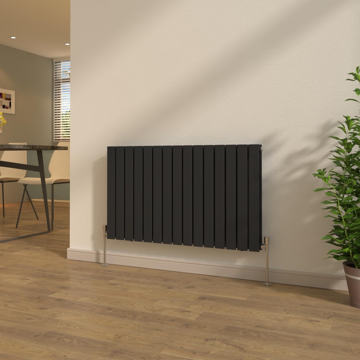 NRG 600x1020mm Double Column Designer Radiator Black Rads with Valves