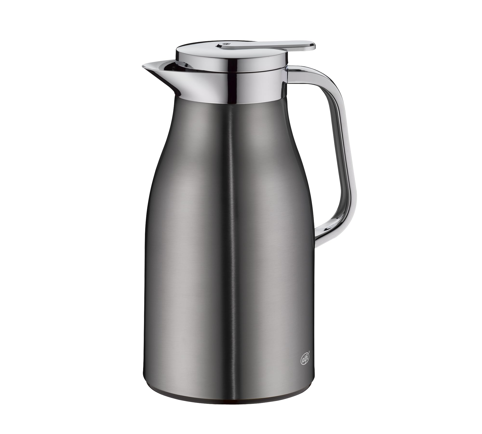 alfi SKYLINE 1,0l, cool grey mat, Edelstahl-Isolierkanne mit hygienischem Hartglaseinsatz, Drehverschluss mit bequemer Drucktaste, ergonomischer Griff, mit einer Hand, ideal als Kaffeekanne, Teekanne