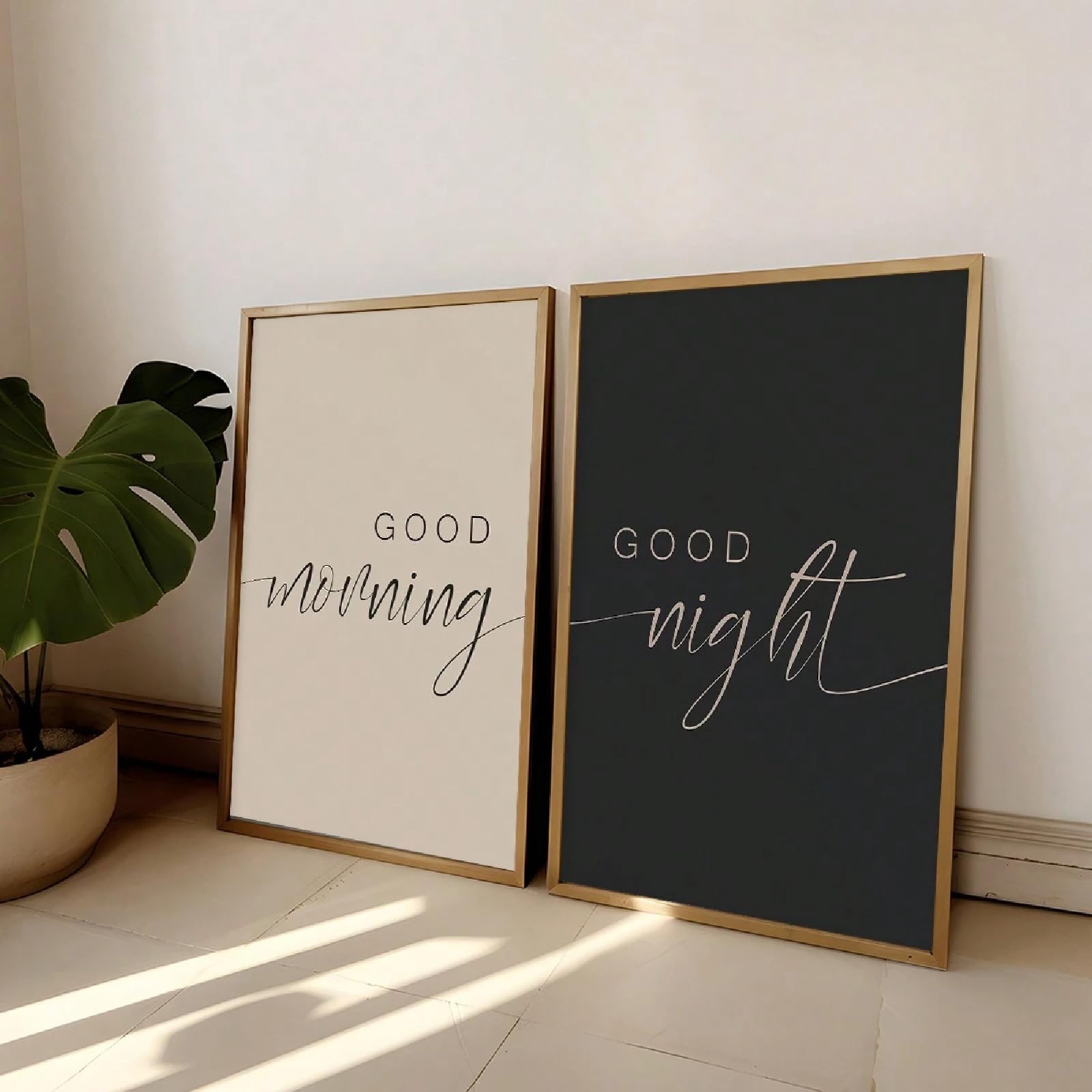 Zbello A 2Pcs/Set Good Morning, Good Night Canvas Wall Rt Print - Black Nd White Couple Decoration For Living Room Nd Bedroom, Frameless (21X30cm,)