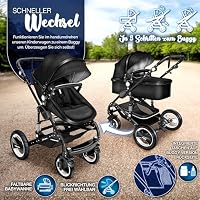 KIDUKU® 3 in 1 Kinderwagen XXL Set inkl. Babywanne Buggy Auto-Babyschale | Kombikinderwagen Komplettset mit Sportsitz Fußsack Vollgummireifen Wickeltasche Handwärmer Regenschutz Kindertisch ECE R129 – Ansicht 5