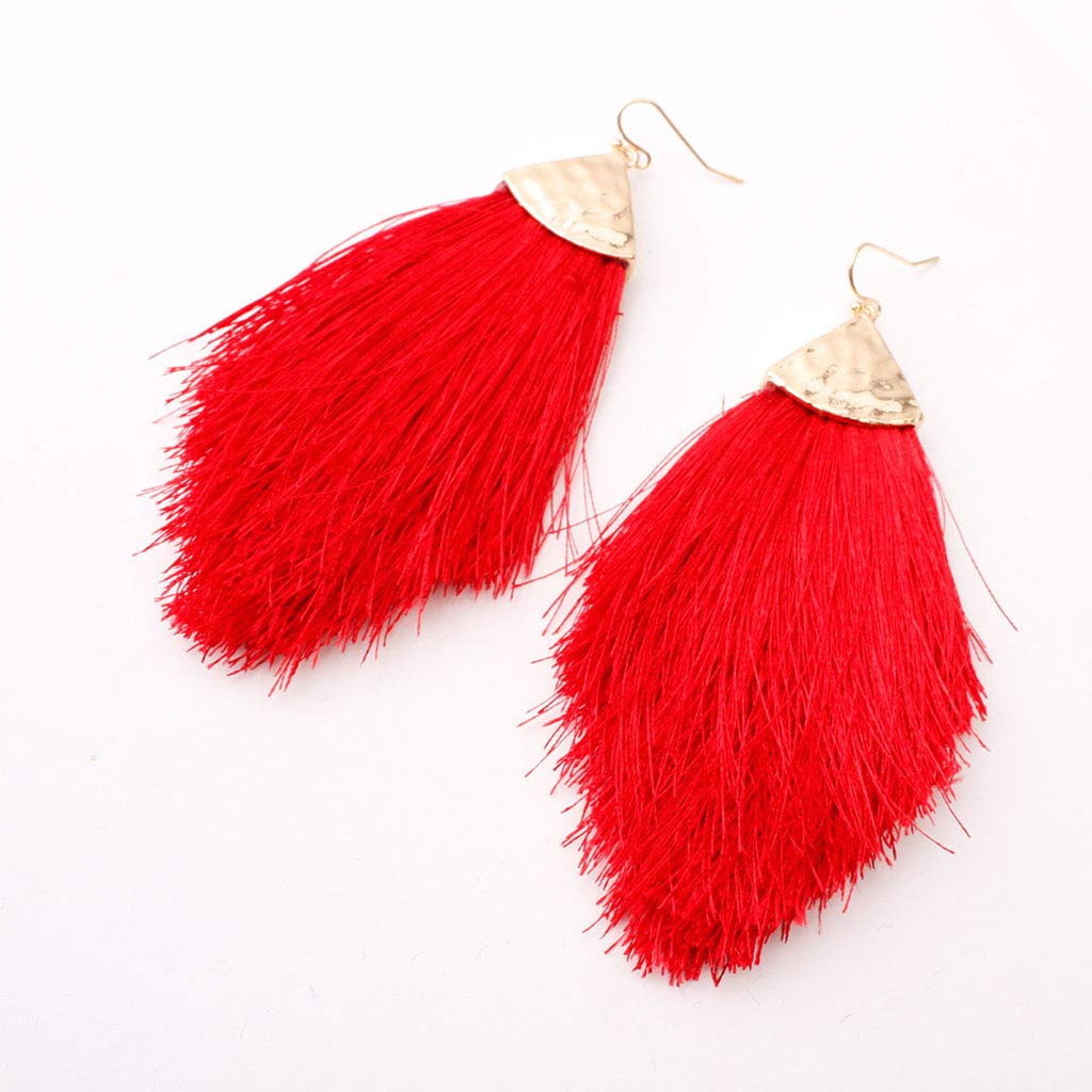 Bohemian Earrings Earrings Alloy Cotton Thread Arrow Tassel Spring Color Female Earrings,black,Colour:Green (Color : Red)