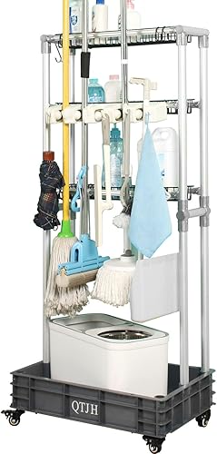 QTJH estante de almacenamiento escoba fregona titular sostener sus suministros de limpieza carrito de limpieza organizador de acero estante de QTJH estante de almacenamiento escoba fregona titular sostener sus suministros de limpieza carrito de limpieza organizador de acero estante de