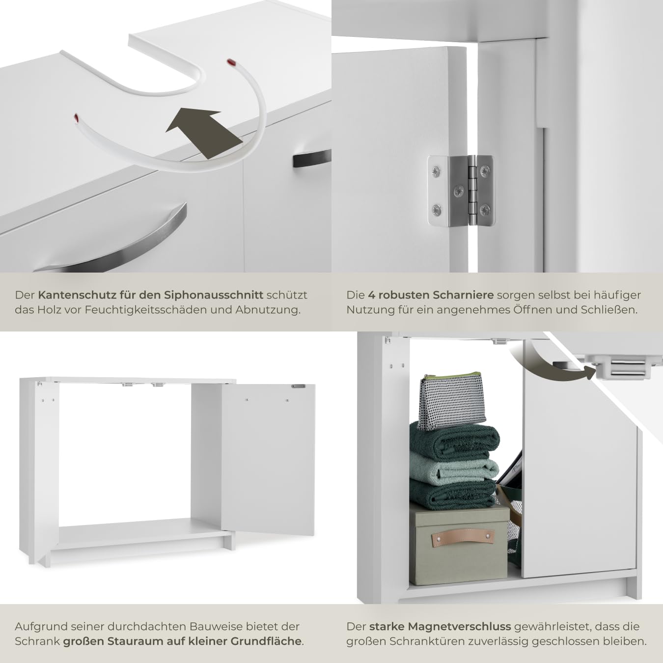 tectake® Waschbeckenunterschrank, Waschtisch Unterschrank, Badschrank für unter Waschbecken, Spüle, Schrank Möbel Badunterschrank, Waschtischunterschrank für Badezimmer & WC, Badmöbel - weiß
