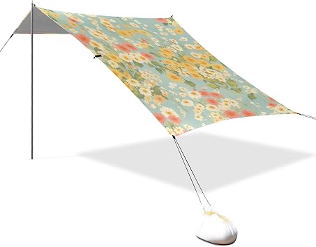 Sprouting Wild Flowers Beach Canopy UPF50+ Protection Water-Resistant Large Sun Shade with Carrying Bag for Camping, Fishing, Backyard Fun
