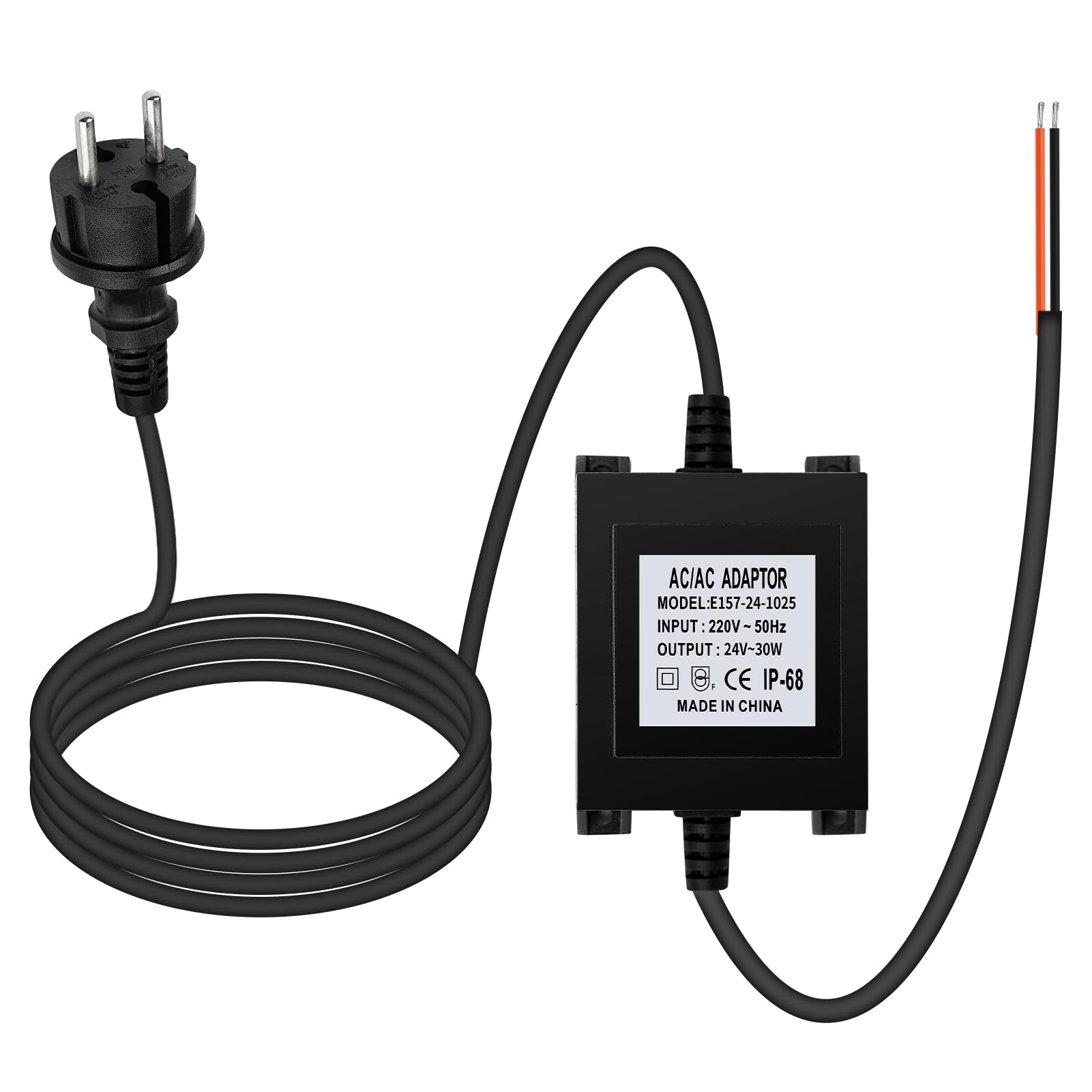 BuyWeek Trasformatore LED 24V, Alimentatore di Rete 30W, Alimentazione AC per Esterno, Trasformatore IP68 Impermeabile, Cavo di Rete da 1,5 m, Protezione da Sovraccarico, Surriscaldamento e