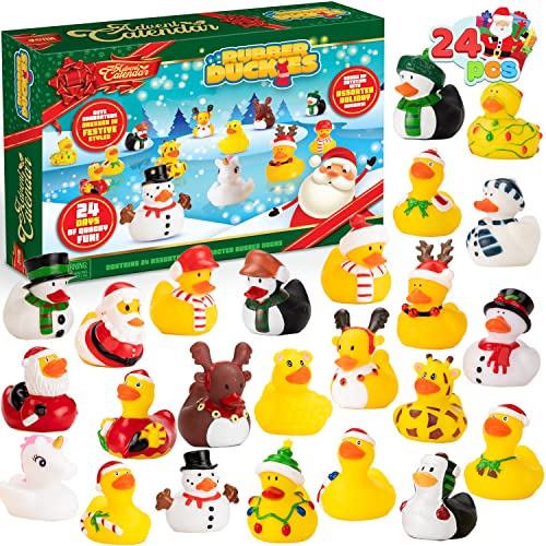 Patitos de goma para Navidad en un divertido calendario de Adviento infantil de 24 días