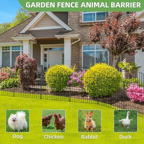 Decorative Metal Garden Fence with Gate Lock 10 Panels, 32in (H) x 23.6ft (L) No Dig Dog Fence Outdoor for Yard, Temporary Rustproof Metal Wire Rabbit Dog Garden Border Fencing for Patio