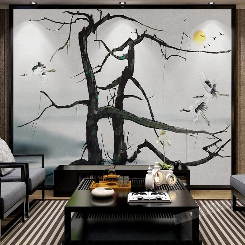 KOMEDOAbstract Landscape Wall Murals Photo Chinese Style Branch Crane Hand-painted Decoration Painting Papier Peint -300x210cm