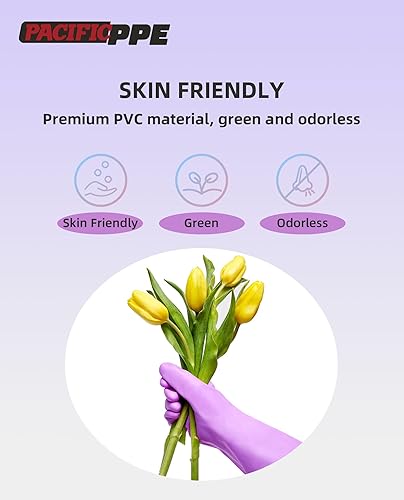 Miniatura 4 de PACIFIC PPE 2 pares de guantes de limpieza para lavavajillas sin látex, forro de algodón, guantes de cocina (morado + azul, grande)