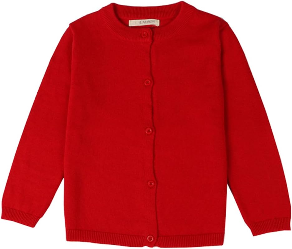 RJXDLT Girls Crewneck Cardigan Long Sleeve Children Button Cotton Sweater Uniform Sweaters for Little Girls
