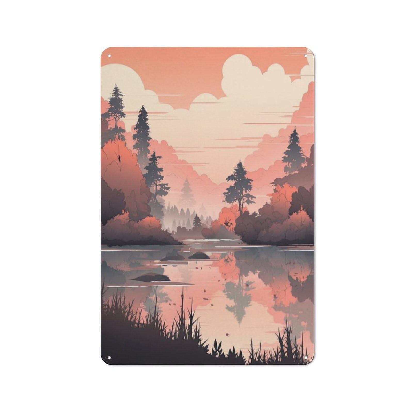 Junmoney Autumn By The Lake Tin Wall Plaque 30X20cm With For Dining Room Or Kitchen, For Vintage Wall Decor Fans, For Themed Room Decoration