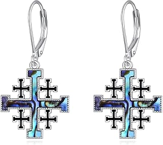 Cross Earrings Sterling Silver Dangle Drop Leverback Cross Earrings Religion Jewelry Christians Gifts for Women Men