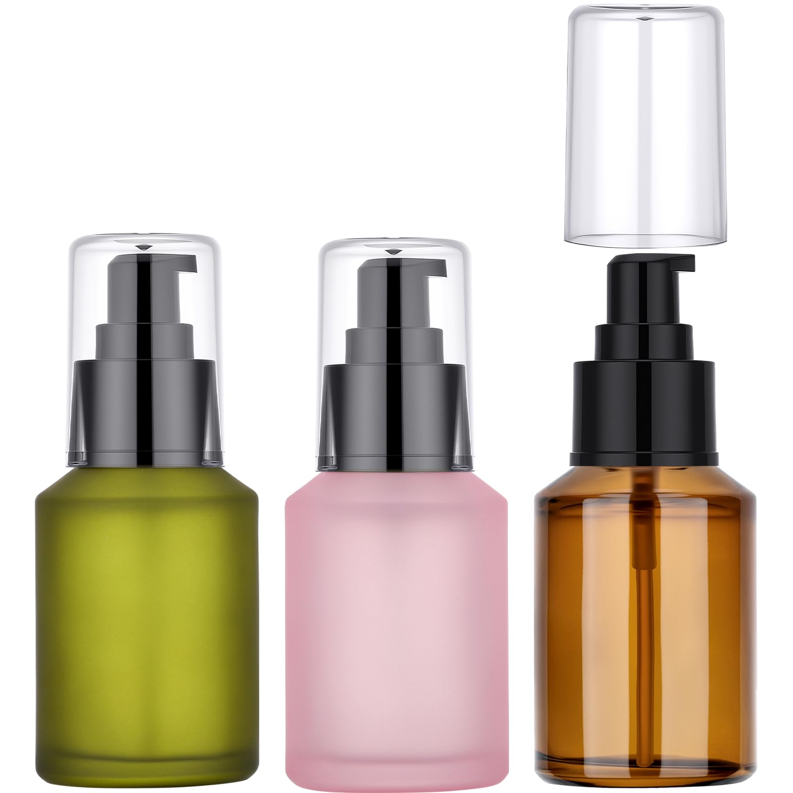 Segbeauty 2oz Frosted Glass Pump Bottle Dispenser, 3pcs Empty Travel Size Bottles with Pump, 15ml Refillable Travel Lotion Container, Mini Liquid Containers for Creams Oils Bottle in Mixed Color
