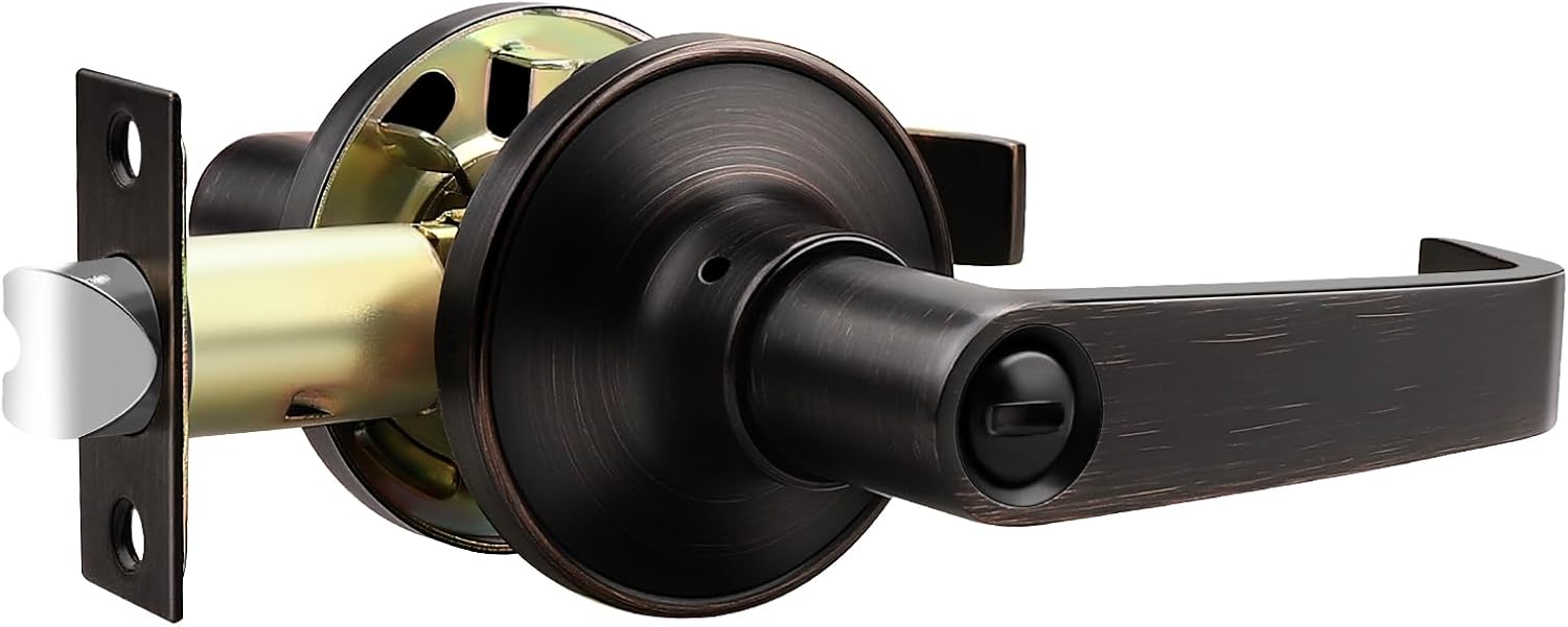 Privacy Door Handle with Lock, Keyless Entry for Bedroom and Bathroom, Rectangular Interior Door Lever, Easy Installation, Satin Nickel, 10 Pack