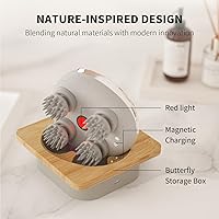 Vista 9 de Breo Portable Mini Scalp Massager – IPX7 Waterproof Rechargeable Head Massager for Scalp Relax, Stress Relief Tool with Bamboo Wood Charging Base