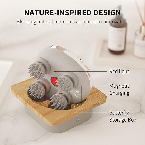 Miniatura 9 de Breo Portable Mini Scalp Massager – IPX7 Waterproof Rechargeable Head Massager for Scalp Relax, Stress Relief Tool with Bamboo Wood Charging Base,