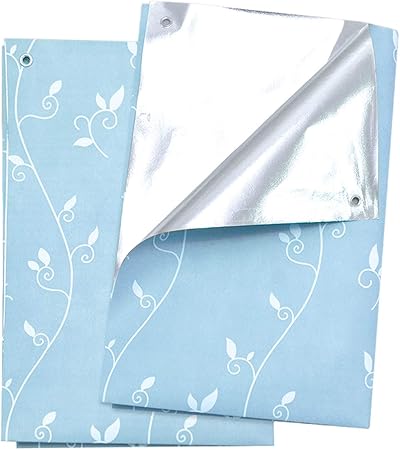 Amazon Co Jp 窓用 断熱 遮光カーテン 遮光率100 2枚組 リーフ柄 ブルー アルミ カーテン 遮光シート カーテンレール 遮光 カーテン 断熱シート 遮光シート 窓 ホーム キッチン