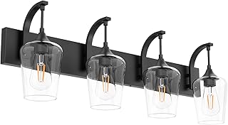 Ralbay Matte Black Bathroom Light Fixtures 4-Lights Industrial Black Vanity Lights Clear Glass Vintage Edison Matte Black ...