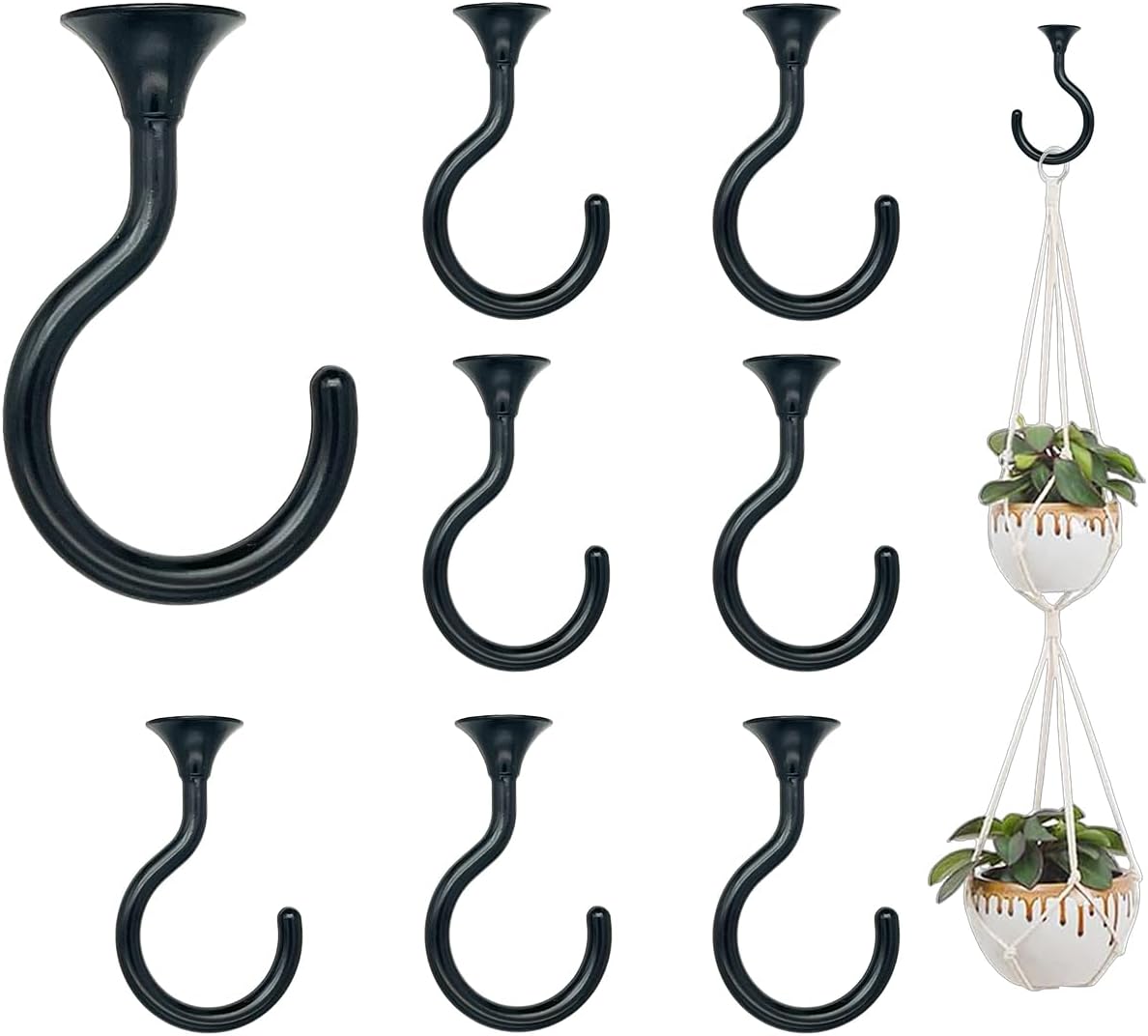 8 Sets Heavy Duty Swag Ceiling Hooks with Hardware for Hanging Plants, Cavity Wall Fixing, Easy Installation, Holds Up to 30lbs, Ideal for Home & Garden (8 Sets, Black)