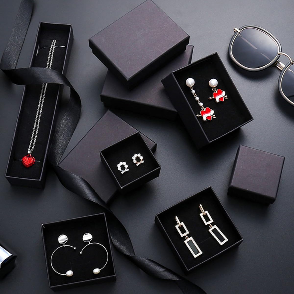Alasum Organizador Elegante para Joyas 72 de Papel Kraft Negro Cajas Pequeñas Diseño Retro para Pendientes y Collares en Cumpleaños o Bodas