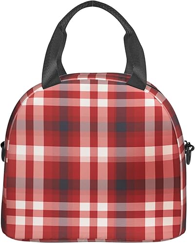 Miniatura 9 de NONHAI Lonchera aislada a cuadros rojos para mujeres y hombres, reutilizable, a prueba de fugas, bolsa enfriadora para oficina, viajes, picnic