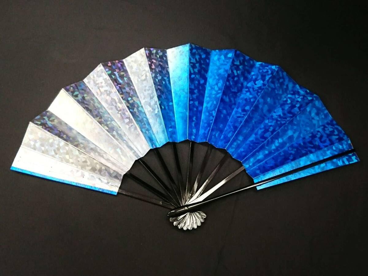 Amazon.co.jp: BN 扇子 青横ぼかし 水色 青 白 銀 ホログラム 舞扇子