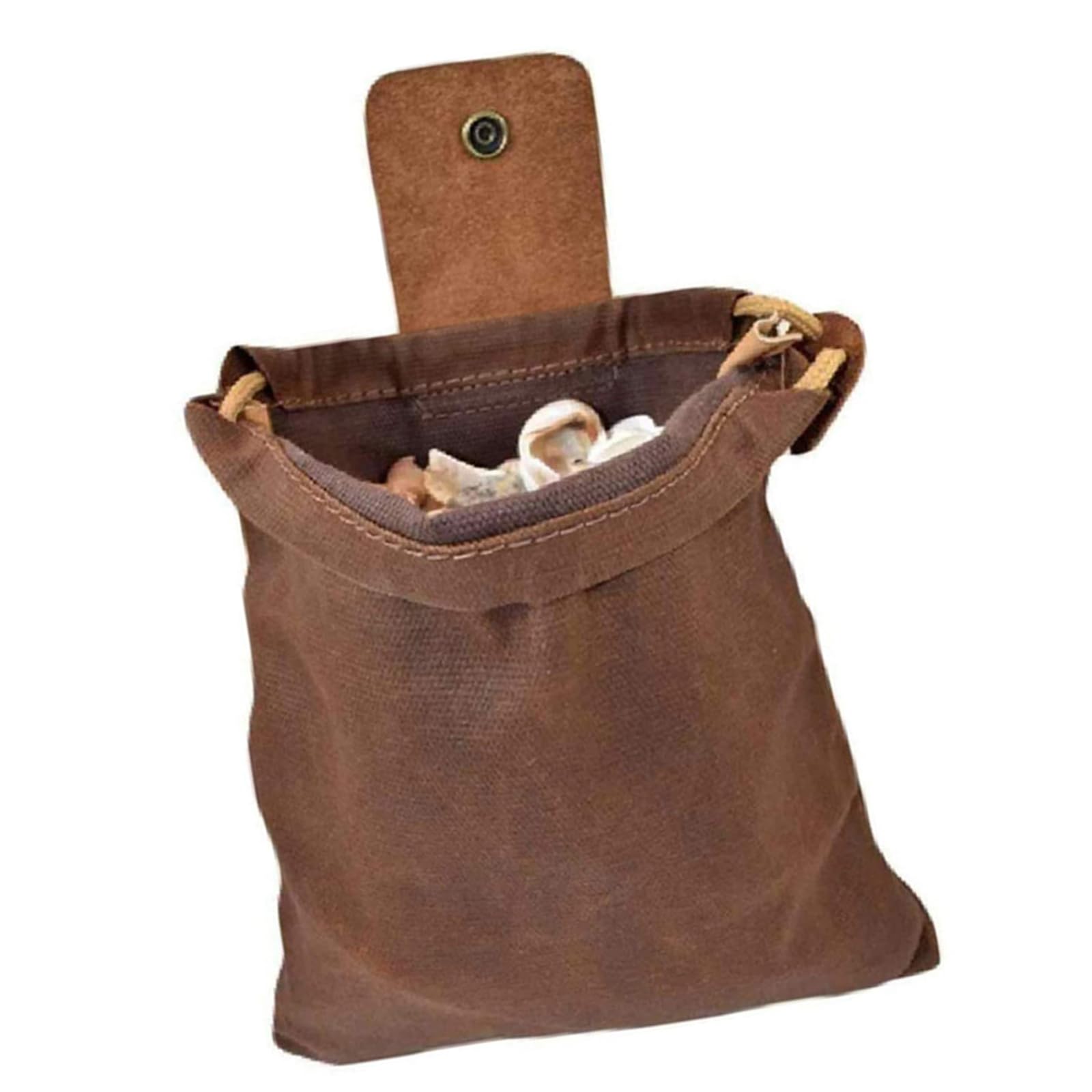 Newft Men's Brown Foldable Waxed Canvas Foraging Pouches Hiking Waist Pack With Drawstring Leather Mushroom Belt For Camping And Hiking Waist Pack