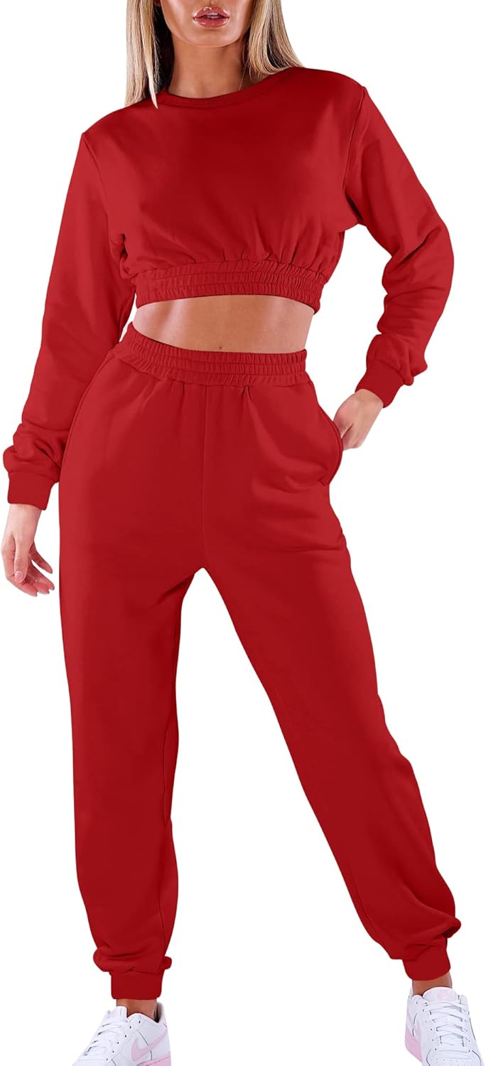 Mokoru Women's Workout 2 Piece Outfits Tracksuit Long Sleeve Crop Tops Joggers Pants Sets Sweatsuits - Image 2