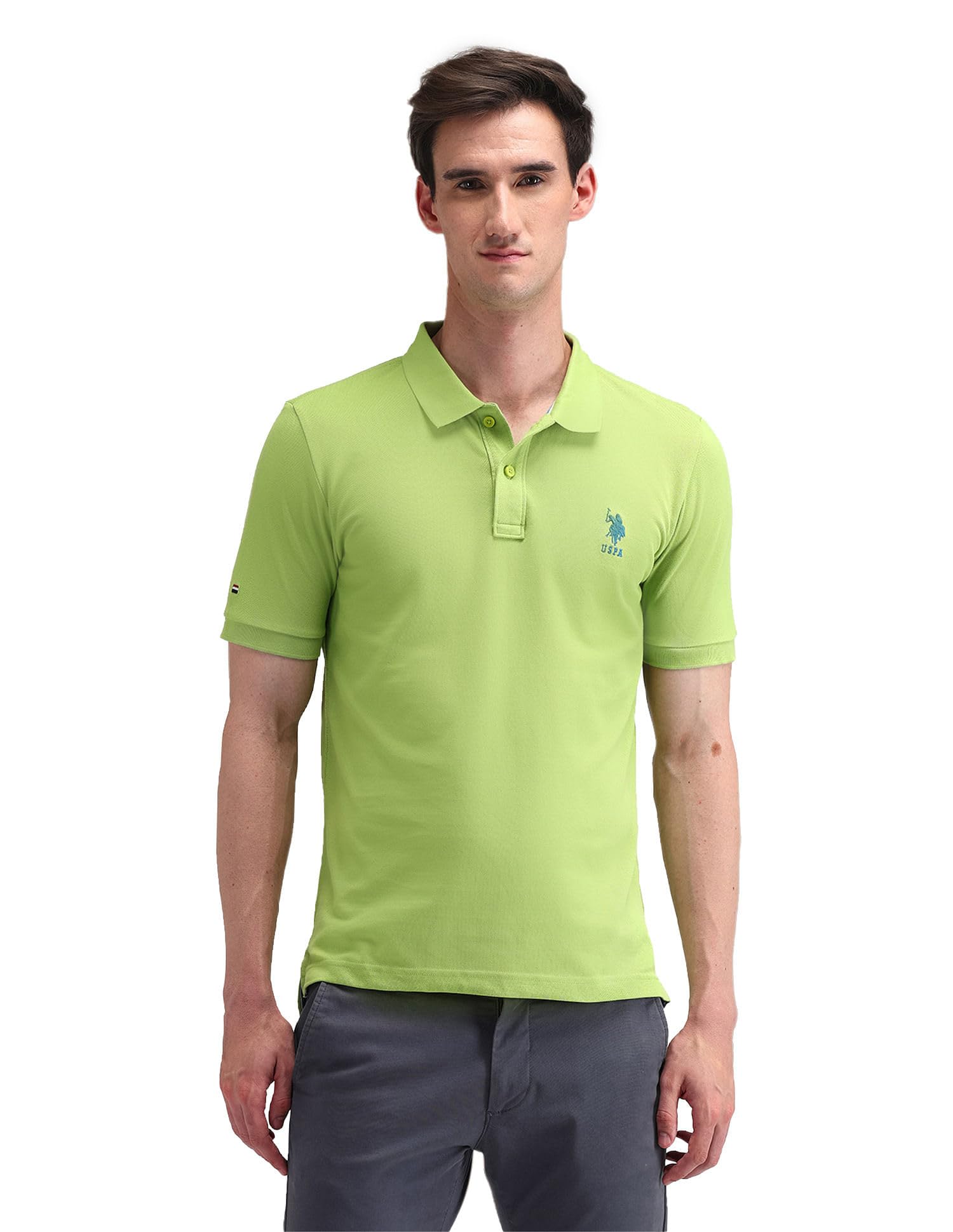 u.s. polo assn. Men's Solid Polo Collar Half Sleeve Casual Cotton Slim Fit T-Shirts-picture-15