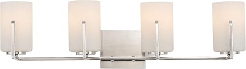 Miniatura 8 de Maxim 21284SWSBR Dart Collection - Mueble de baño cilíndrico de vidrio con cuatro luces regulables y compatible con LED, latón satinado, marco de